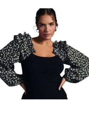 By Anthropologie Woven Ruffle-Sleeve Sweater size L